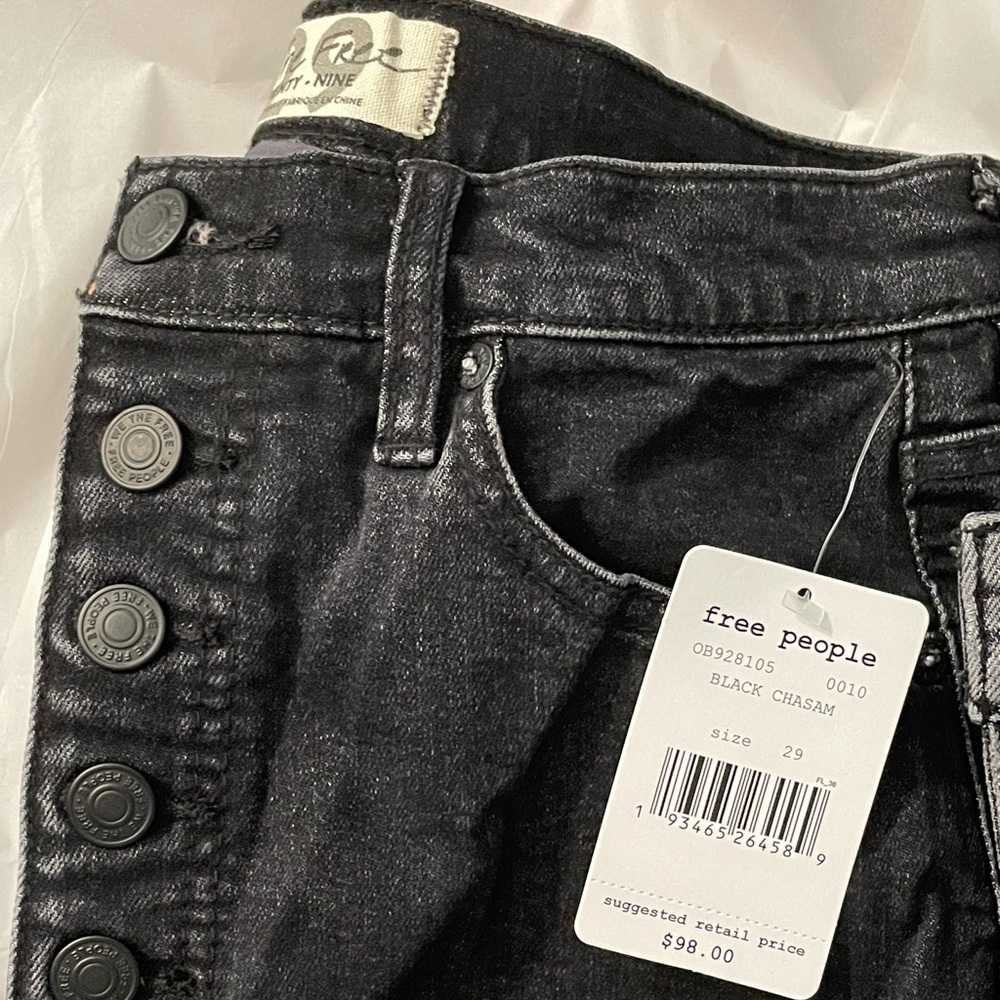 FREE PEOPLE Crvy Mardi High Rise Skinny NWT 29 Blk - Picture 10 of 12